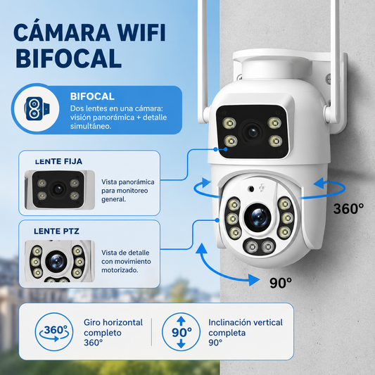 Cámara de seguridad IP WiFi exterior Doble Lente 360°