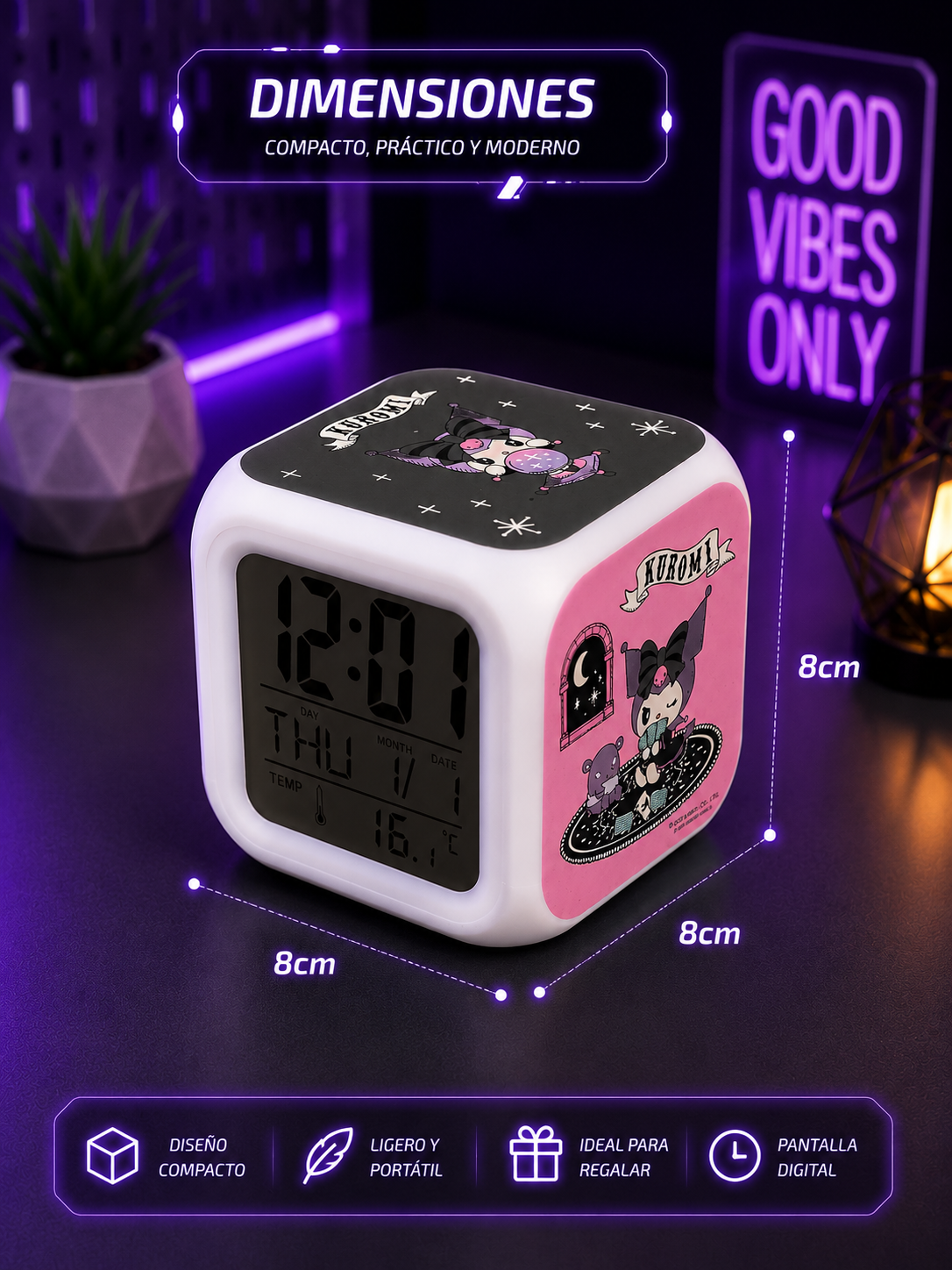 Reloj Despertador Kuromi Hello Kitty