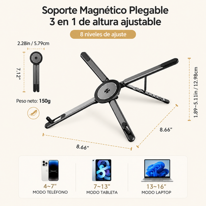 Soporte Magnético Plegable 3 en 1 (notebook, tablet, celular)