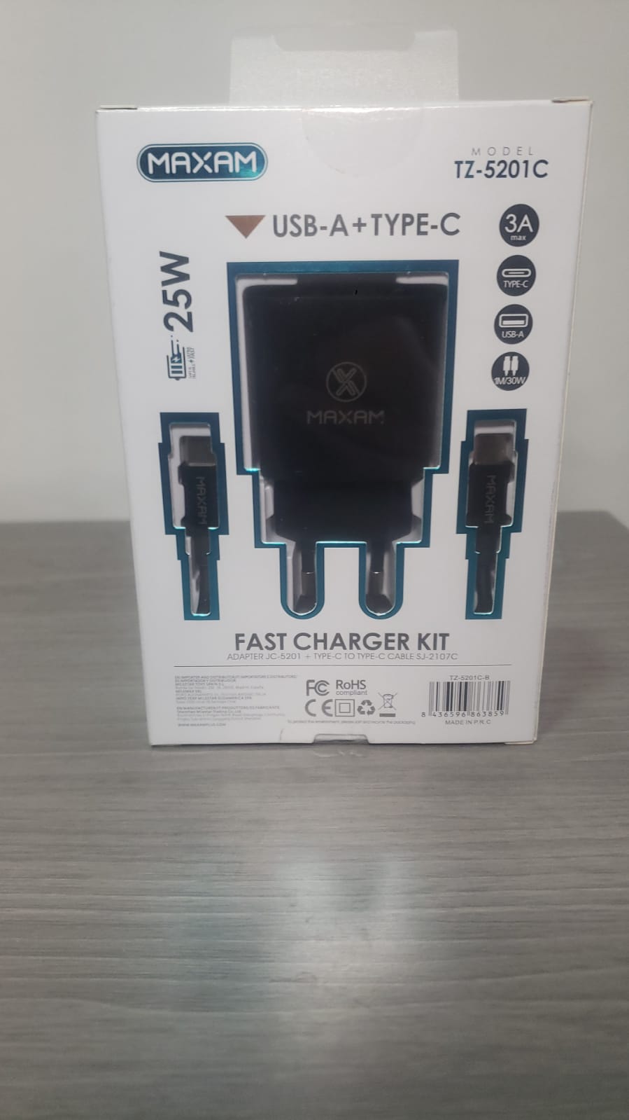 Cargador Tipo C+USB 3A Iphone 25W 2 Entradas