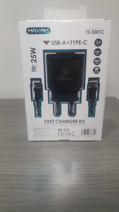 Cargador Tipo C+USB 3A Iphone 25W 2 Entradas
