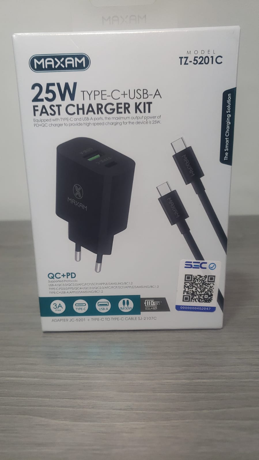 Cargador Tipo C+USB 3A Iphone 25W 2 Entradas