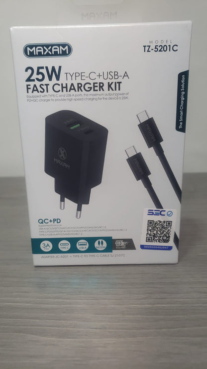 Cargador Tipo C+USB 3A Iphone 25W 2 Entradas